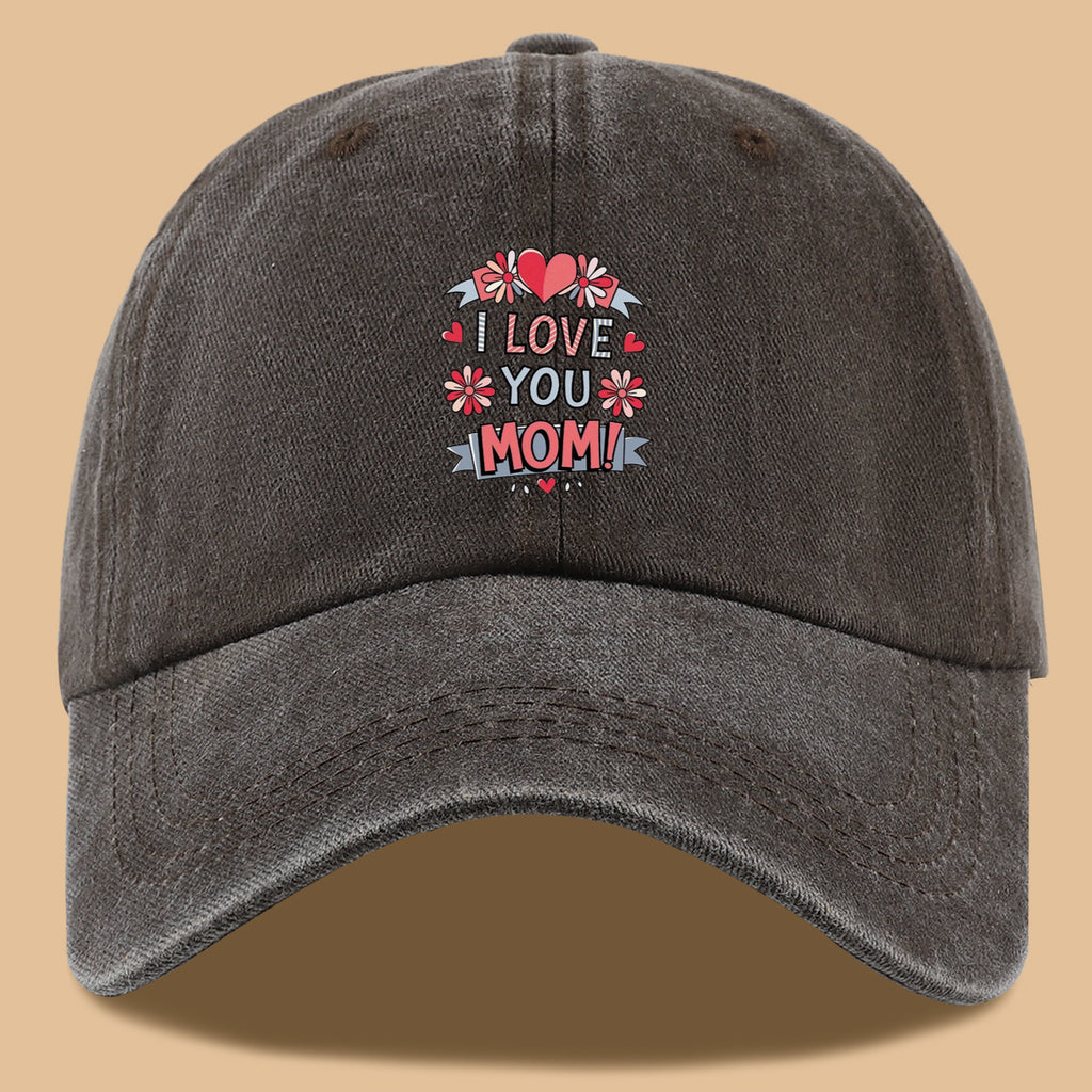 1pc Heart Flower "I LOVE YOU MOM!" Design Printed Baseball Cap, Comfortable and Breathable Sun Hat, Stylish and Beautiful, Unisex Adjustable Baseball Cap, Mom's Everyday Versatile Hat, Holiday Commemorative Hat, Suitable for Shopping