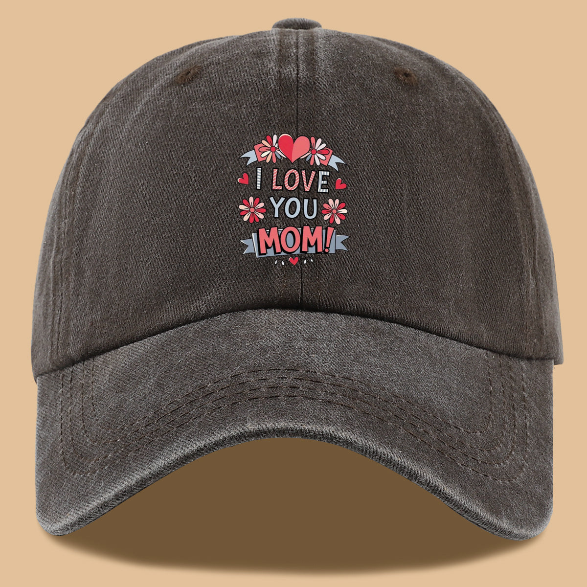 1pc Heart Flower "I LOVE YOU MOM!" Design Printed Baseball Cap, Comfortable and Breathable Sun Hat, Stylish and Beautiful, Unisex Adjustable Baseball Cap, Mom's Everyday Versatile Hat, Holiday Commemorative Hat, Suitable for Shopping