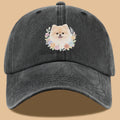 1pc Cute Pomeranian Dog Floral Surround Print Baseball Cap, Adorable Cartoon Breathable Sun Hat, Fashionable Fresh Aesthetic Unisex Cap, Adjustable Size Casual Streetwear, Campus Student Hat, Suitable for Daily Commuting, Park Outings