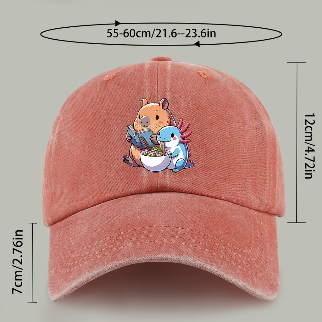 1pc Cap Compatible for Women & Men - Capybara & Salamander Print Adjustable Snapback, Lightweight Breathable Unisex Outdoor Hat with Capybara & Salamander, Valentine'S Gift, Casual Wear For, Beach, Daily Use (Ideal for For)