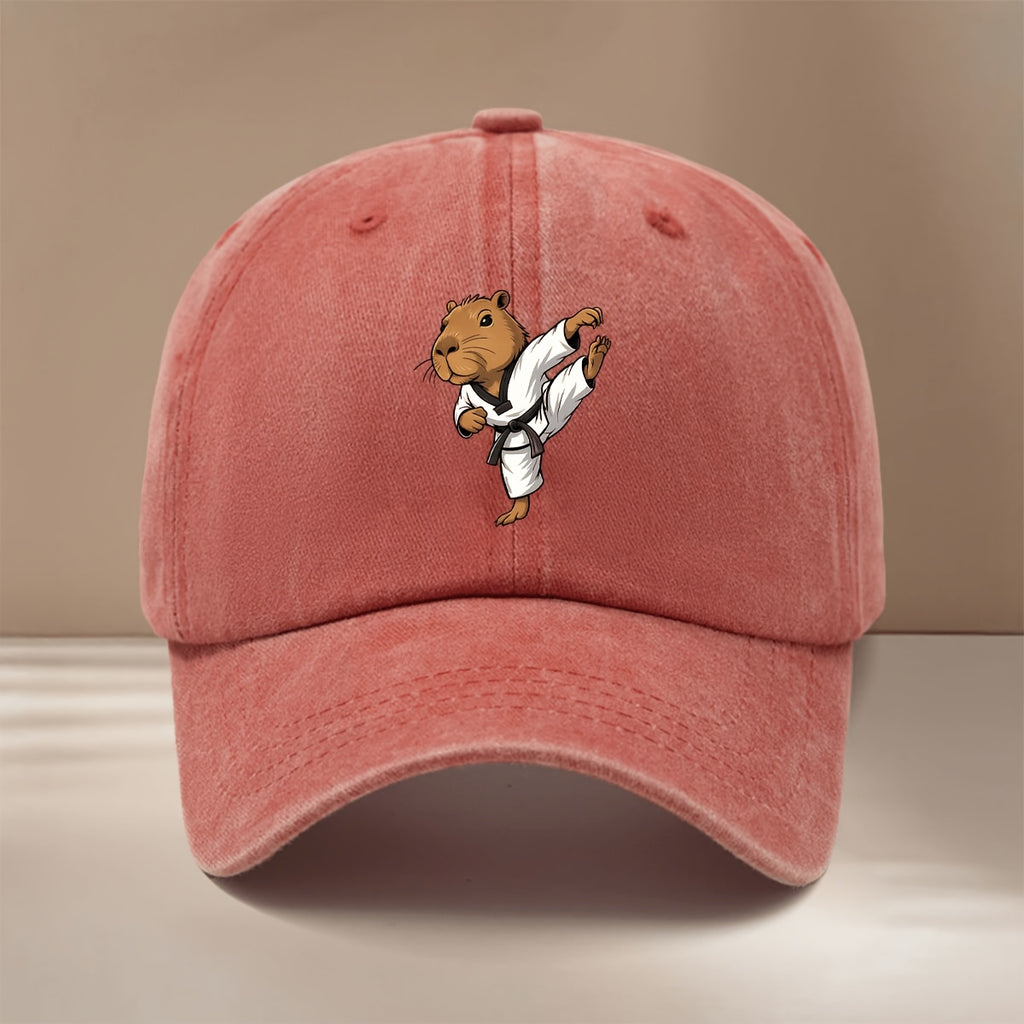 This Is a Comfortable And Stylish Baseball Cap Featuring a Capybara Design Related to Taekwondo. It Has an Adjustable Size, Suitable for Both Men And Women, And Is Lightweight And Trendy. Perfect for Outdoor Activities, Gatherings, And Camping