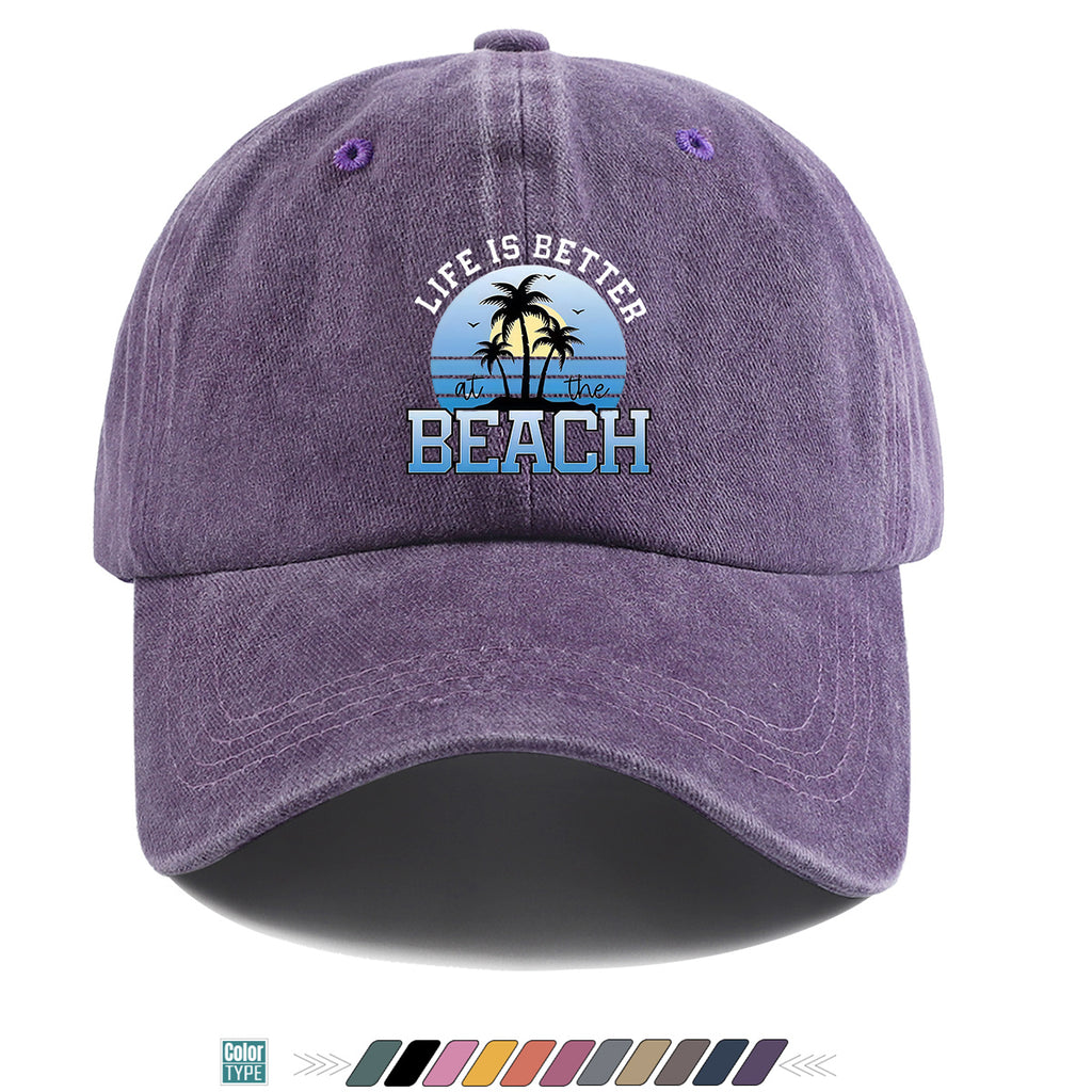 1pc 1pcs "at the BEACH" Coconut Tree Sunset Print Baseball Cap - Adjustable Duckbill Hat Suitable for Men & Women, Breathable Palm Tree for Beach Vacations, Outdoor Picnics, Summer Parties, Casual Cap Gift for,,
