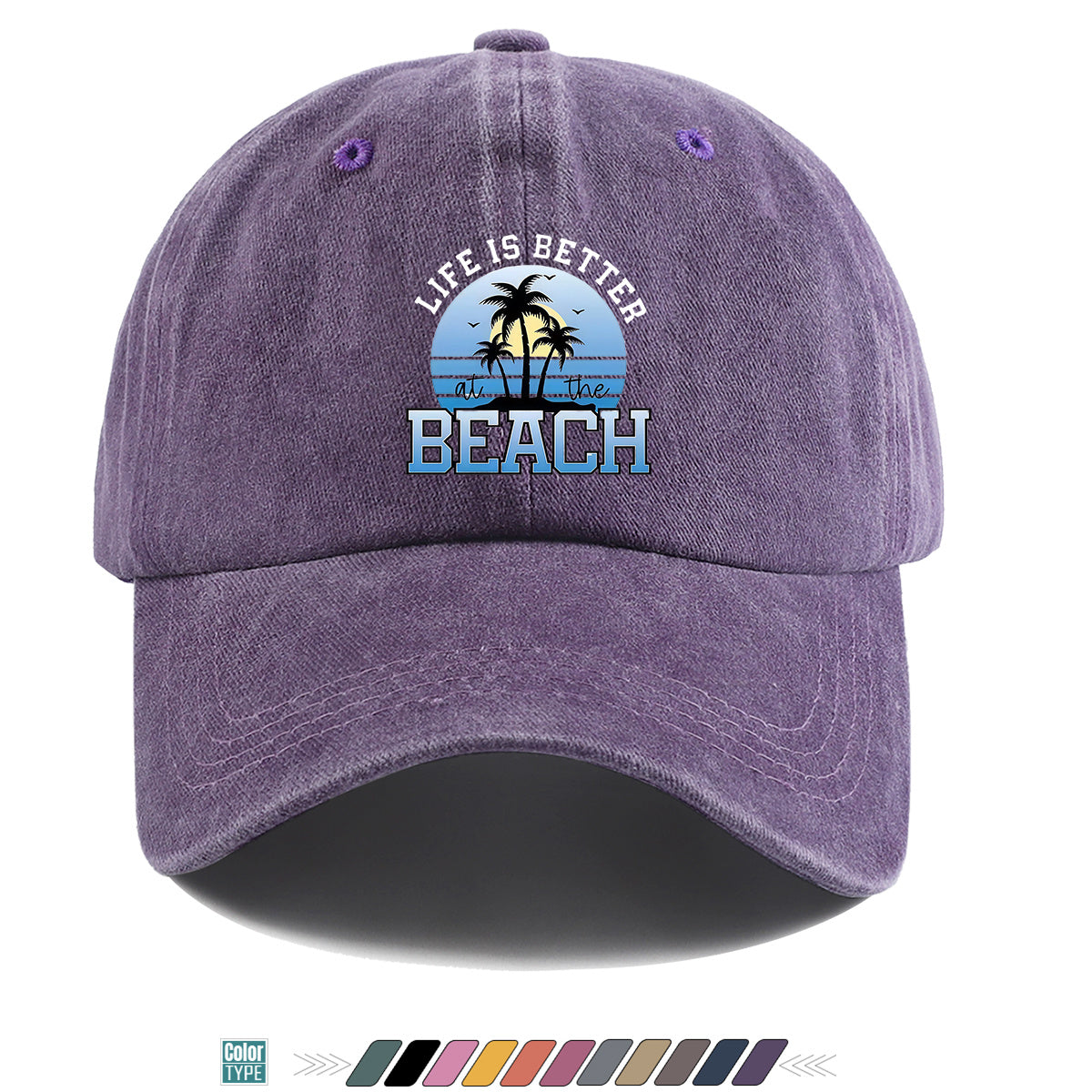 1pc 1pcs "at the BEACH" Coconut Tree Sunset Print Baseball Cap - Adjustable Duckbill Hat Suitable for Men & Women, Breathable Palm Tree for Beach Vacations, Outdoor Picnics, Summer Parties, Casual Cap Gift for,,