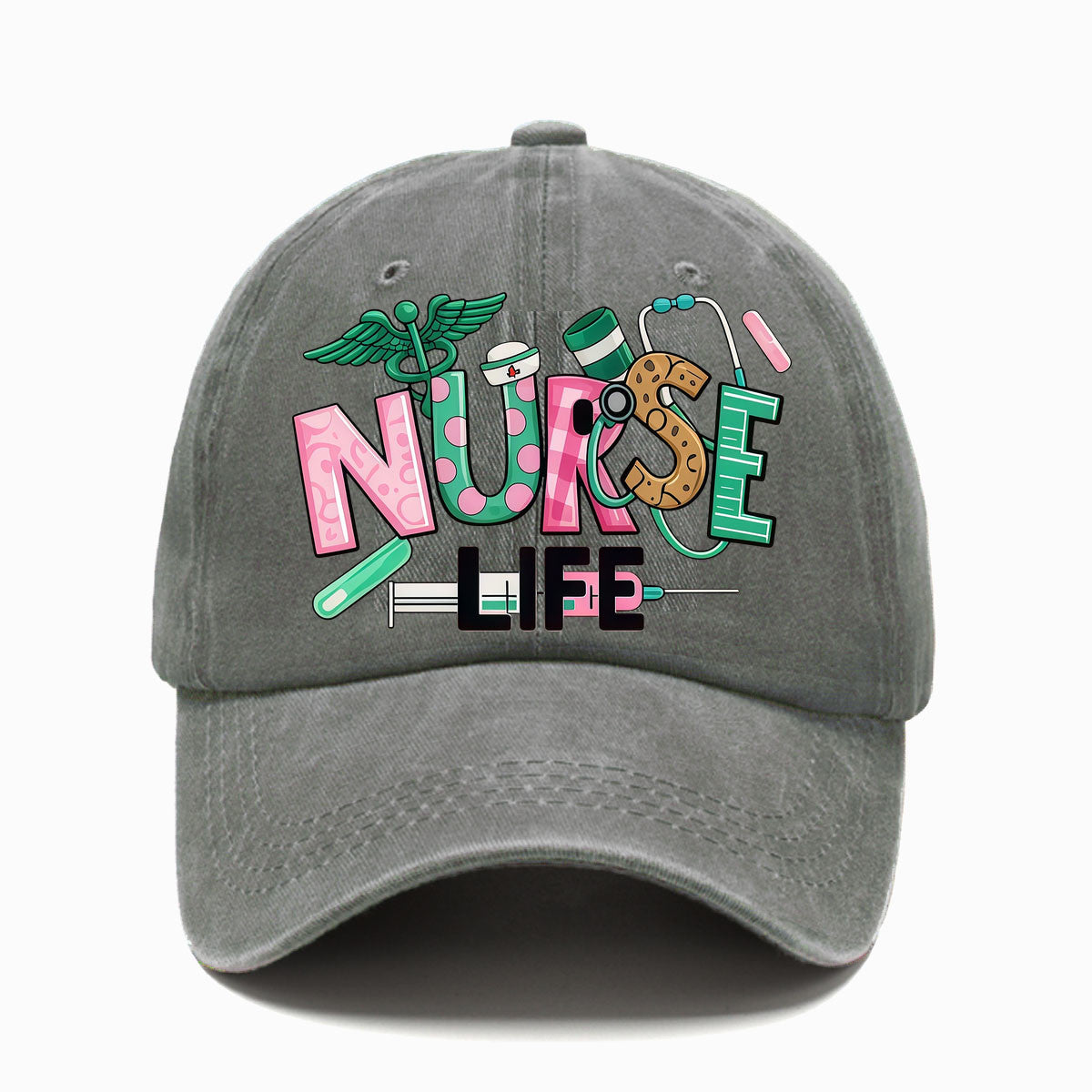 Fashionable Nurse-Themed Printed Washed Baseball Cap, Fresh Retro Style Men'S Hat, Suitable for Spring And Summer Casual Wear, Versatile And Sun, Comfortable And Breathable, Perfect for Outdoor Activities, Fashion Match, Sun
