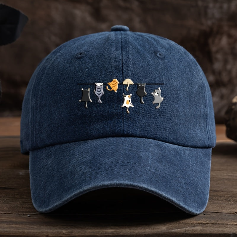 7 Cats Cartoon Print Baseball Cap Men'S Outdoor Duckbill Cap Trendy Versatile Sun Hat