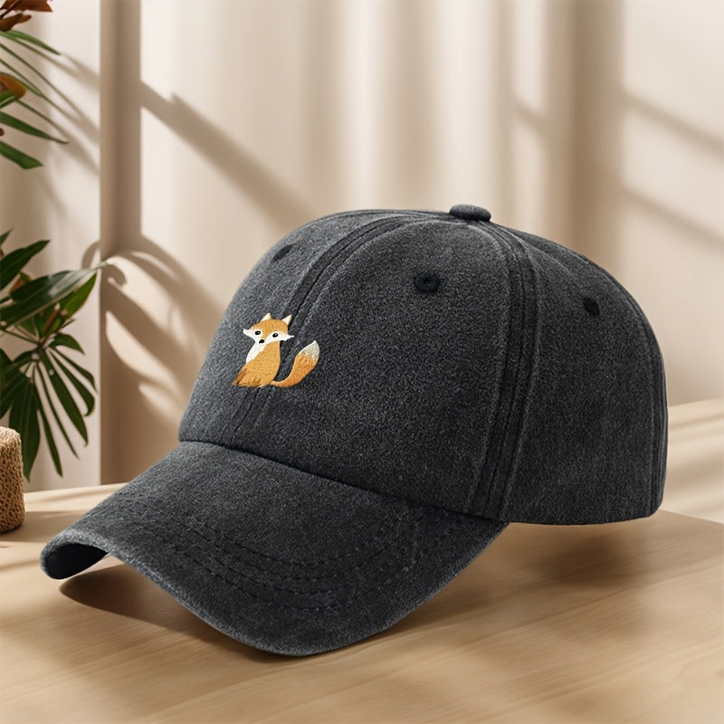 Fox Embroidered Baseball Cap Classic Washed Vintage Distressed Duckbill Cap Personalized Street Hip-Hop Hat Outdoor Casual Sports Shopping Vacation Baseball Cap