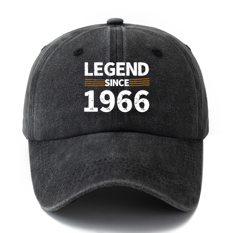 A Unisex Fashionable and Versatile Printed "LEGEND SINCE 1966" Baseball Cap, Featuring a Classic Vintage Washed Lightweight Curved Brim. Suitable for Outdoor Vacations, Travel, Camping, and Other Casual Occasions. Also Ideal as a Hip-hop Cap