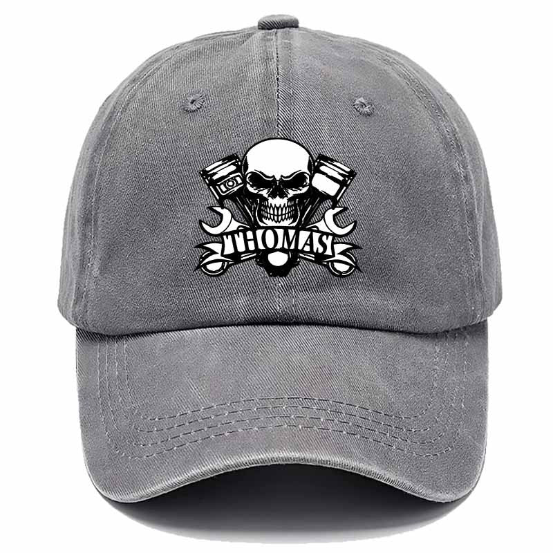 Industrial-Style Skull Baseball Cap Featuring A Skull Wrench Design Tough Guy Aesthetic, Outdoor Adventure, Motorcycle Repair