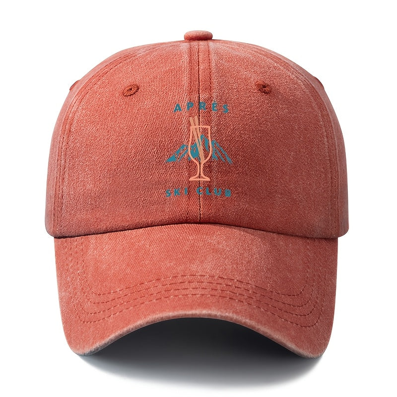 A Unisex, Fashionable and Versatile Baseball Cap with a Printed Wine Glass and Snow Mountain Design, a Classic Retro Washed Outdoor Lightweight Curved Brim Cap, Suitable for Outdoor Vacations, Travel, Camping, and Other Casual Occasions, a Hip-hop Ca