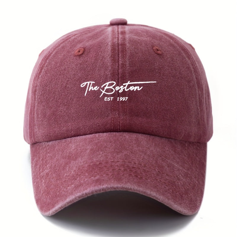 Unisex Vintage Washed Baseball Cap with "The Boston" Embroidery - Lightweight Curved Brim Hat Suitable for Outdoor, Travel, Camping - Durable Textile Material & Hand Washable