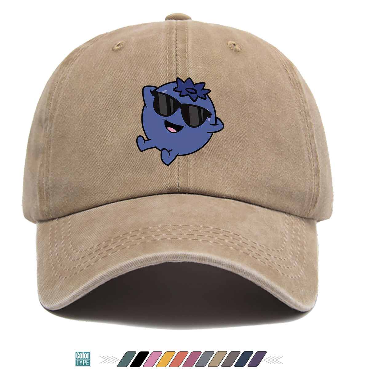1pc Cartoon Blueberry Pattern Baseball Cap, Fun Sunglasses Flower Decoration, Comfortable And Breathable Sun Hat, Fashionable Cute Unisex Adjustable Dad Hat, Outing Hat, Best Friend Shopping Hat, Suitable for Picnics, Amusement Parks, Hiking