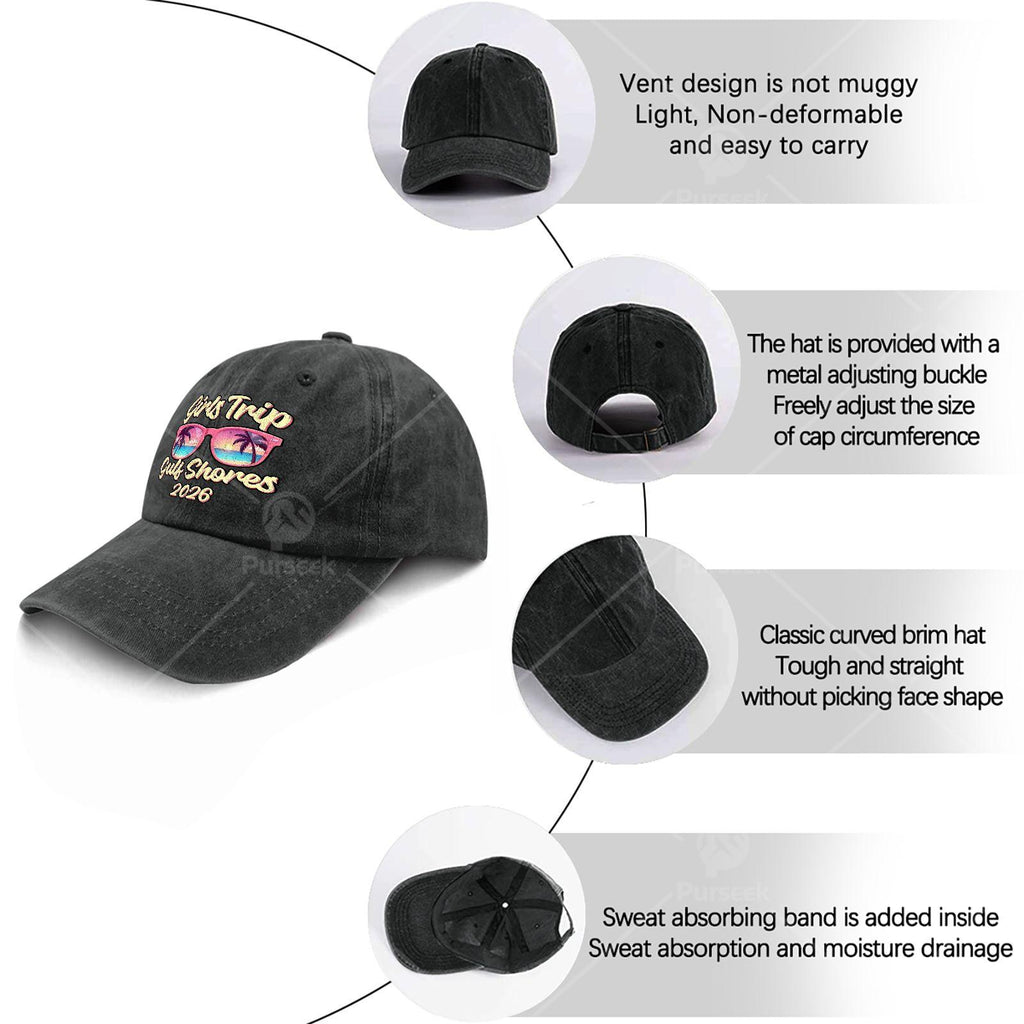 Beach Glasses Weekend Girls Trip 2026 Gulfs Shores Baseball Hat Unisex