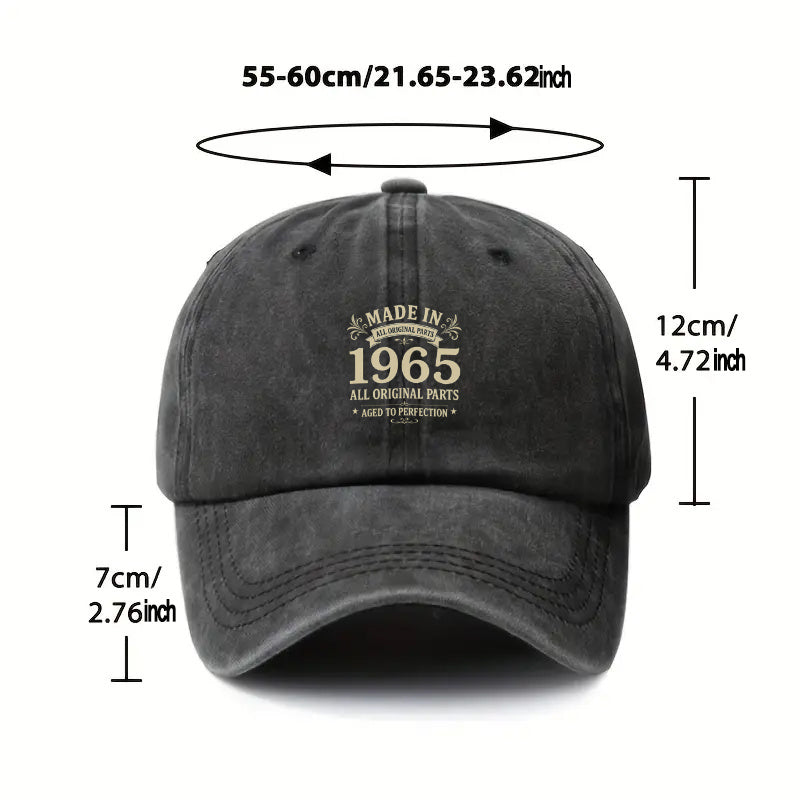 1pc, Adjustable Baseball Cap with "1965" Print, Made of Lightweight Polyester Fiber. Ideal for Weddings, Parties, Music Festivals, Bachelor Parties, Birthday Gifts, and Outdoor Cycling Photoshoots. ALL ORIGINAL PARTS, AGED to PERFECTION