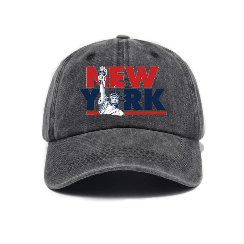 1 Washed Distressed Printed Baseball Cap for Adults, Versatile Vintage New York Statue of Liberty Print Washed Distressed Soft Top Sun Baseball Cap, Unisex