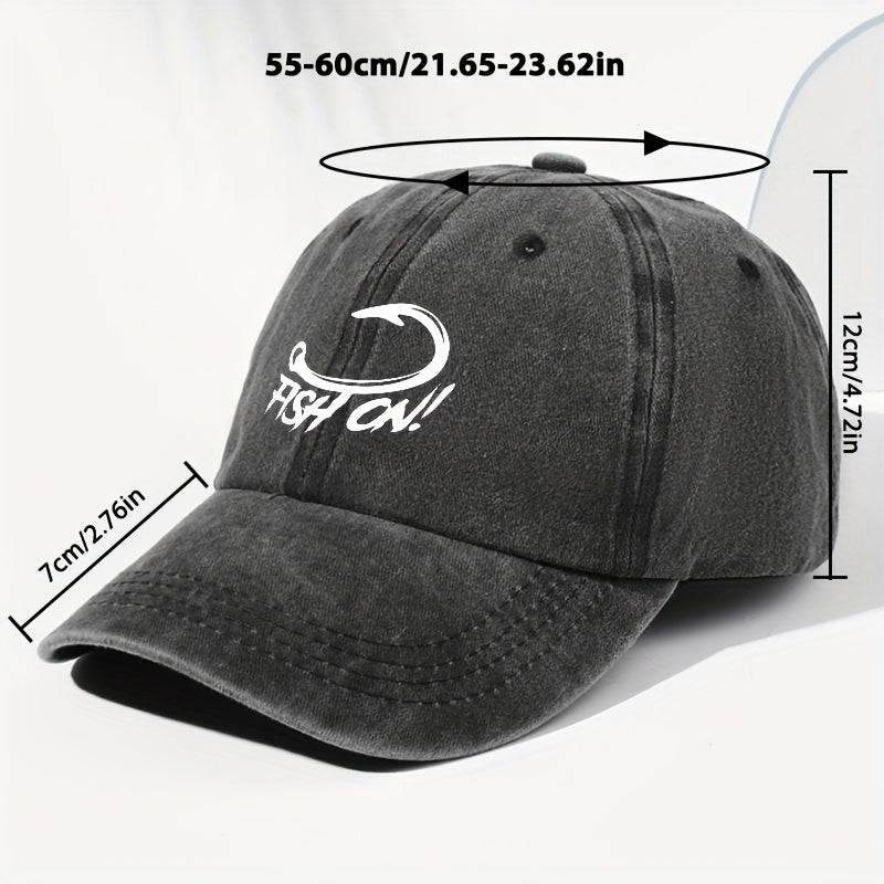 Unisex FISH ON Hook Print Washed Vintage Baseball Cap Fashion Men Women Sun Hat Adjustable Size Trucker Cap Suitable for All Seasons Daily Wear