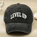 Level Up Motivational Vintage Black Baseball Cap for Men Women Casual Street Style Anniversary Gift