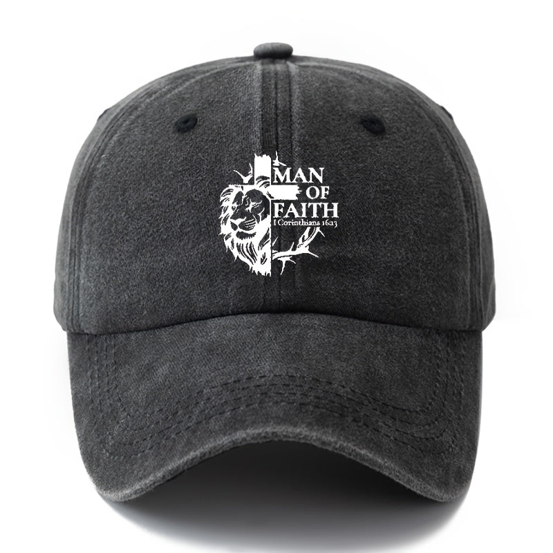 Unisex, Fashionable And Versatile Printed "MAN OF FAITH" Baseball Cap, Classic Retro Washed Outdoor Lightweight Curved Brim Cap, Suitable for Outdoor Vacations, Travel, Camping, And Other Casual Occasions, Hip-Hop Cap for Holiday Parties