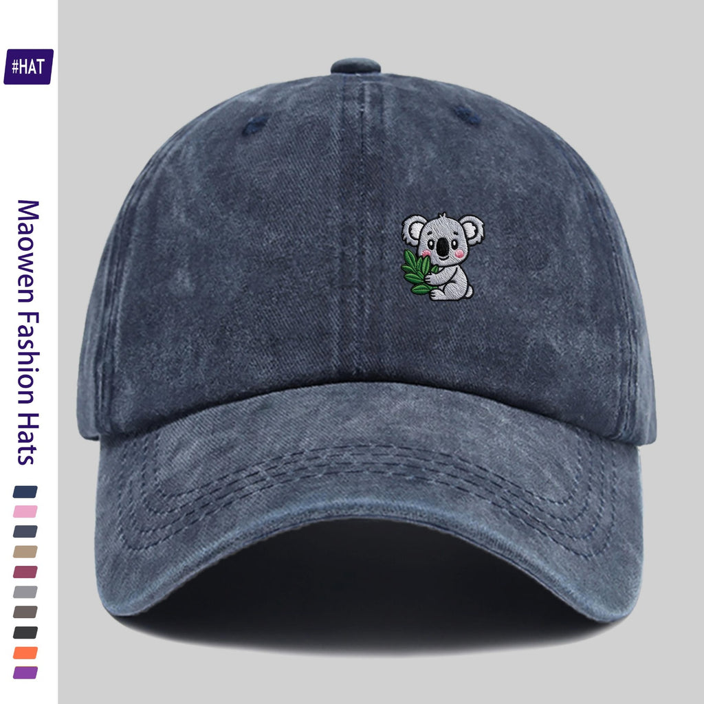 Cartoon-Style Koala Pattern Printed Washed Baseball Cap, New Vintage-Style Baseball Cap for Summer, Unisex Lightweight Outdoor Cap, Suitable for All Seasons, Travel And Casual Wear, Adjustable Size Trucker Cap, Ideal for Sports Enthusiasts