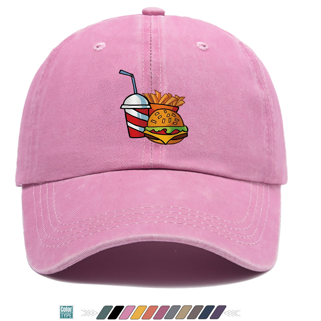 1pc Fast Food Theme Hamburger Fries Drink Print Baseball Cap, Fashion Trendy Sun Hat, Easy Personalized Design, Unisex Duckbill Cap, Adjustable Size, Street Style Hip-Hop Hat, Casual Sunshade Hat, Suitable for Shopping, Parties, Picnics, Travel