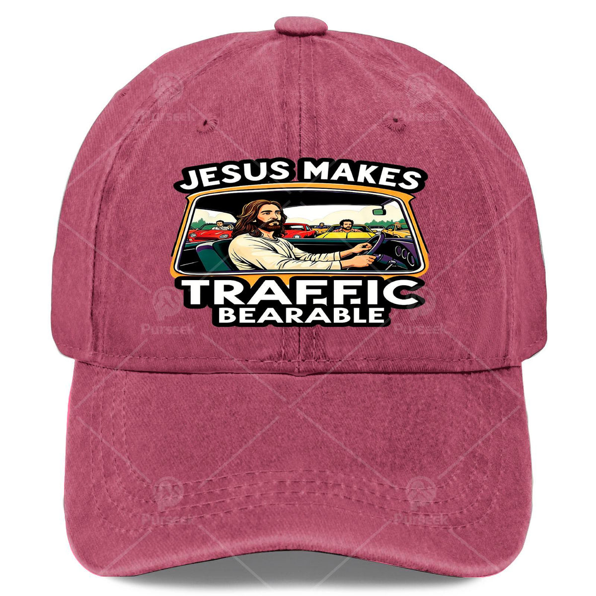 Jesus Makes Traffic Bearable Baseball - Retro Full-Body Print, Lightweight Low-Profile Unisex Hat Suitable for Christmas, Games, 4th of, Casual Wear & Religious Gifts