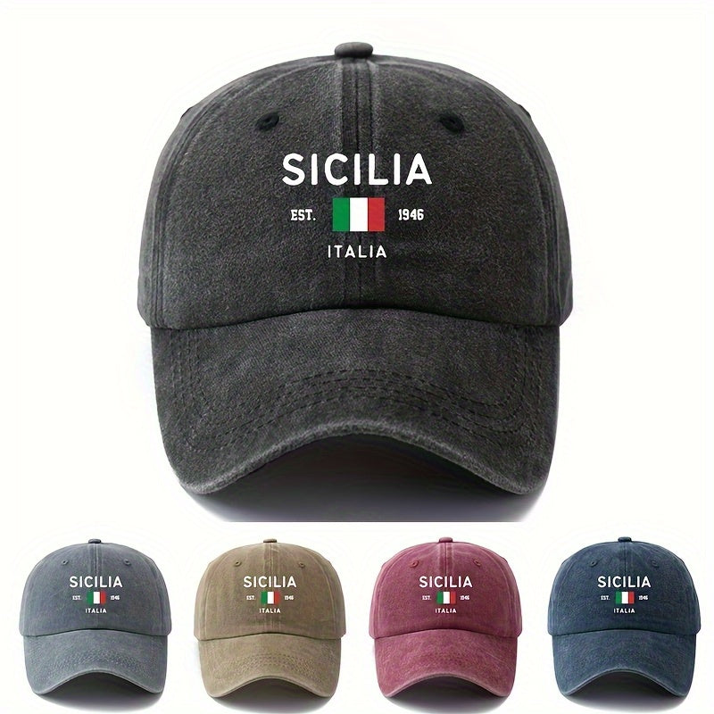 MAKEFGE Unisex SICILIA EST.1946 ITALIA Truck Baseball Cap- Italian Flag Color Design, Adjustable Snapback, 5pcs Breathable Fabric, Casual Outdoor Travel Camping Hat, Suitable for Men and Women, Fashionable and Durable Headwear, Casual Style,  Travel