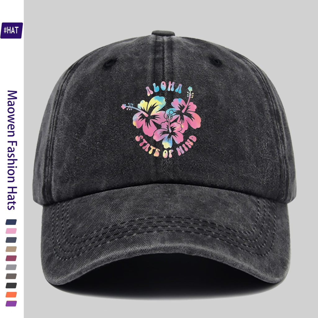 1pc Vintage Distressed Adjustable Sports Cap, Featuring a Washed-Out Cap Body with a Hawaiian-Style Tie-Dye Hibiscus Flower Print, an Outdoor Casual Cap, a Fashionable Printed Breathable Baseball Cap, a Must-Have Fashion Item, an Ideal Choice