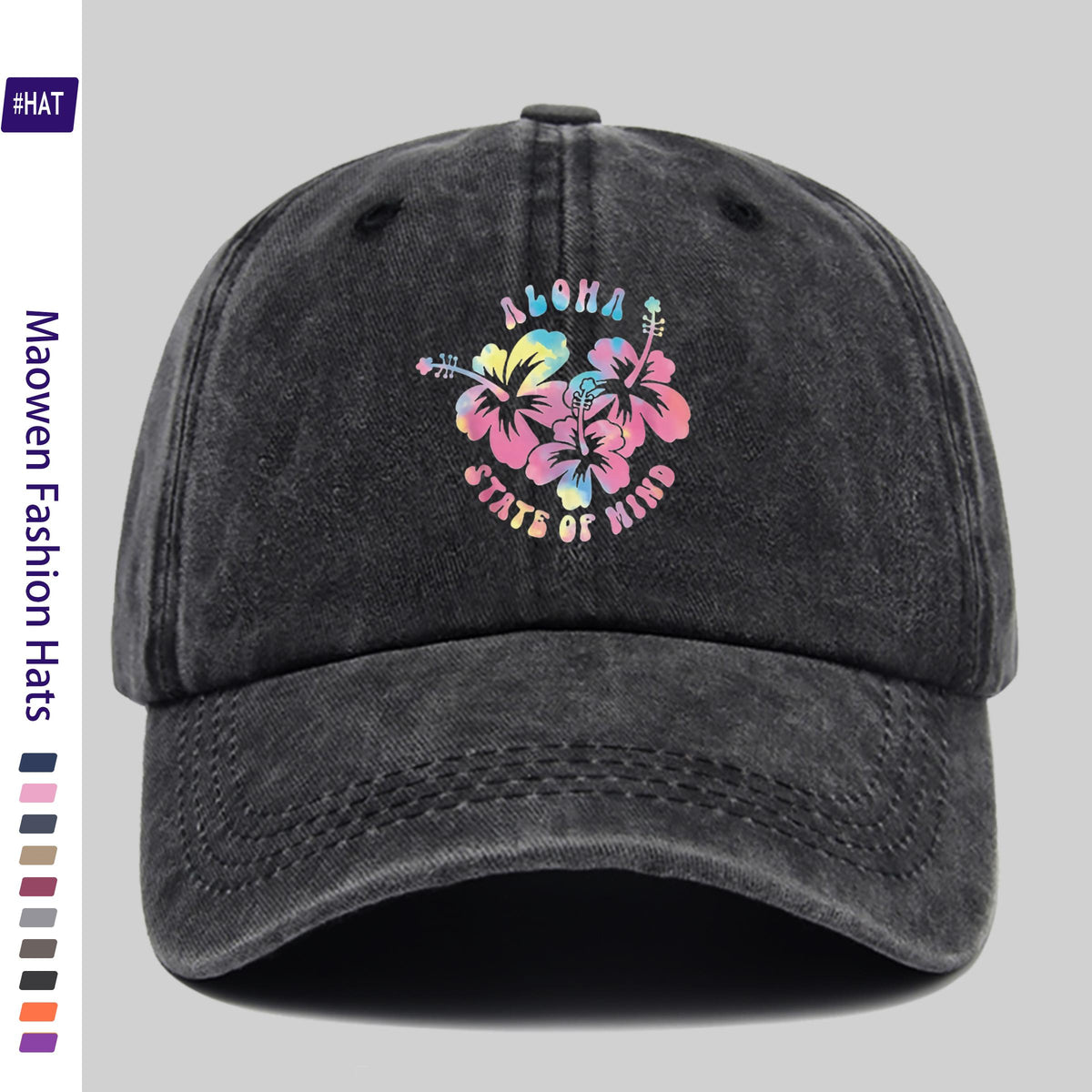 1pc Vintage Distressed Adjustable Sports Cap, Featuring a Washed-Out Cap Body with a Hawaiian-Style Tie-Dye Hibiscus Flower Print, an Outdoor Casual Cap, a Fashionable Printed Breathable Baseball Cap, a Must-Have Fashion Item, an Ideal Choice
