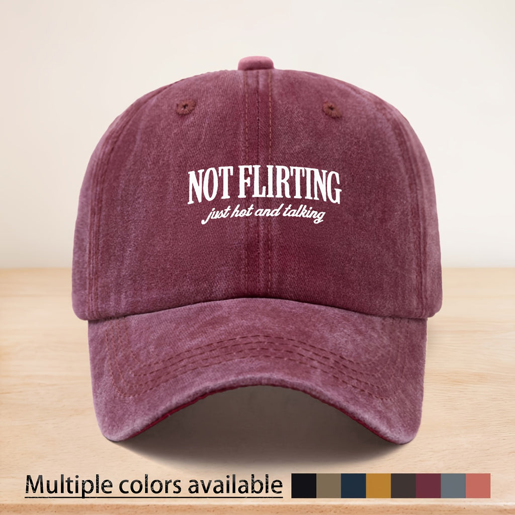 A Washed Baseball Cap with The Theme "NOT FLIRTING, " Suitable for Both Men And Women, Is a Versatile Street Fashion Hip-Hop Cap That Can Be Worn in All Seasons. The Soft-Top Design Is Comfortable And Doesn'T Press on The Head