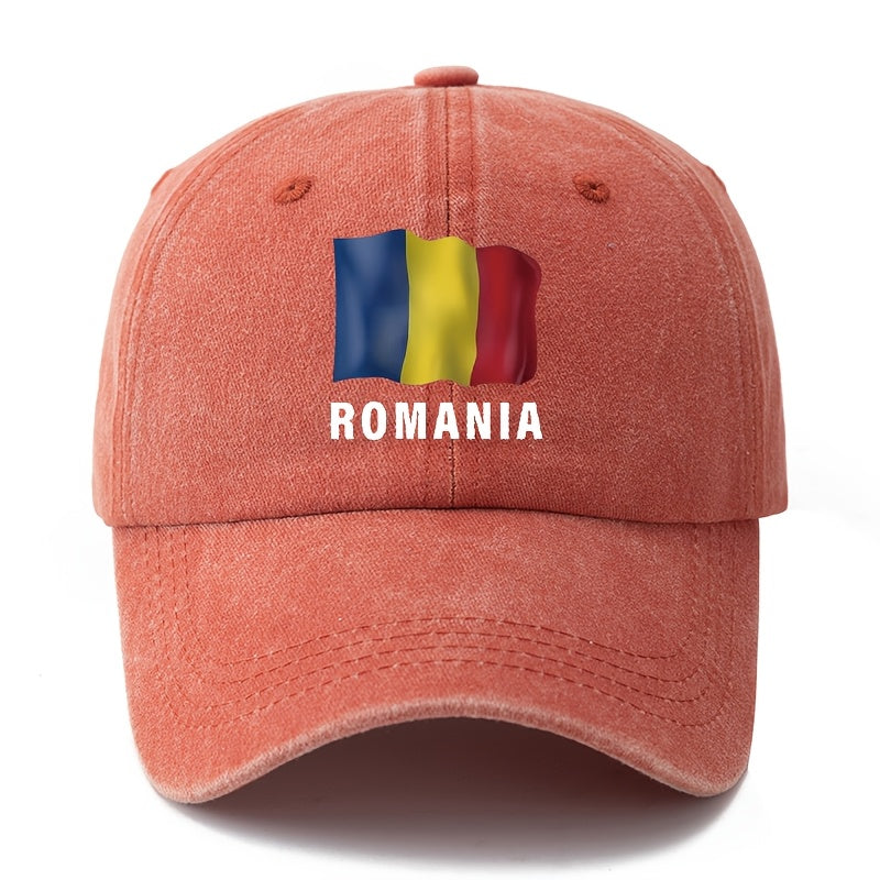 Unisex Fashion All-Match Printed ROMANIA Baseball Cap, Classic Vintage Washed Outdoor Lightweight Curved Brim Hat, Trucker Cap, Suitable for Outdoor Vacation Travel Camping And Casual Occasions, Holiday Party Hip-Hop Hat