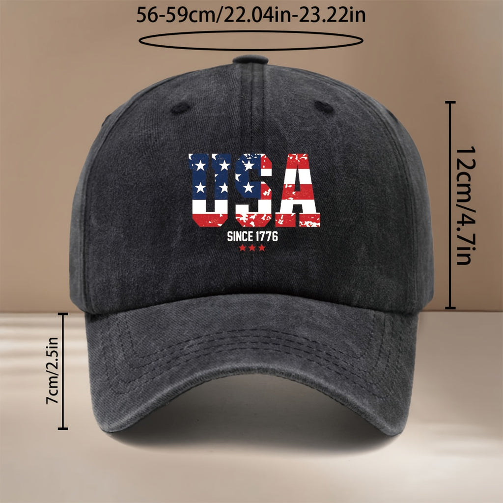 A Comfortable And Lightweight Baseball Cap Featuring The Text 'USA1776', Designed in a Trendy Hip-Hop Style with a Textured Feel. This Unisex Curved-Brim Cap Is Adjustable in Size, Made of Six Panels