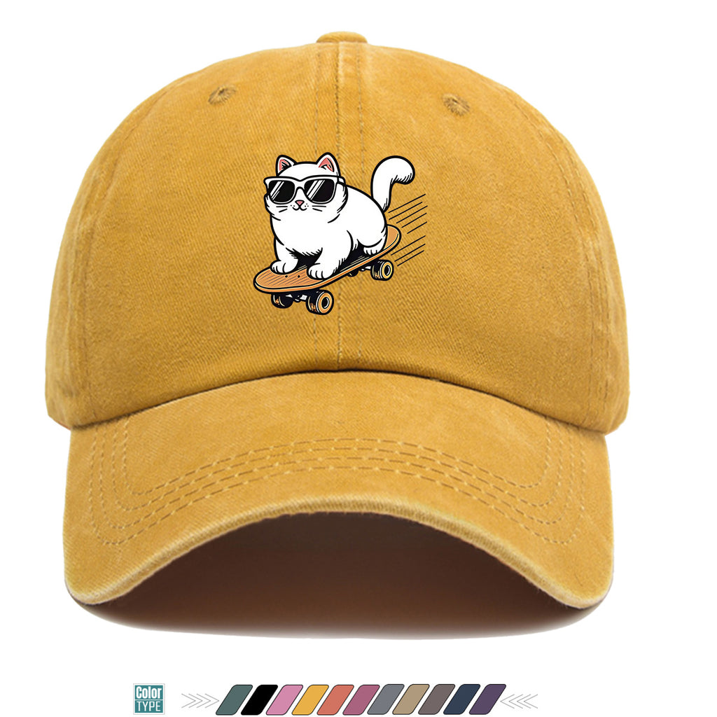 1pc 1pcs White Cat with Fashion Glasses Trucker Hat - Adjustable Unisex Cap Suitable for Skateboarding, Streetwear, Music Festivals, Summer Sun, Breathable Visor, Trendy Gift for &, Birthday Present for Skateboarders