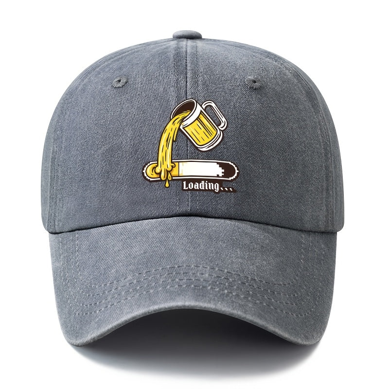 A Unisex Fashionable and Versatile Printed Beer Progress Bar Baseball Cap, Featuring a Classic Vintage Washed Lightweight Curved Brim. Suitable for Outdoor Vacations, Travel, Camping, and Other Casual Occasions. Also Ideal as a Hip-hop Hat