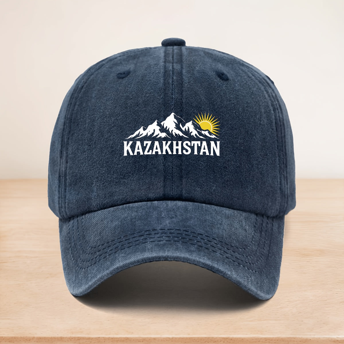 A KAZAKHSTAN Snow Mountain Sunrise Washed Baseball Cap, Adjustable Size, Casual Hat Suitable for All Seasons, Outdoor Vacation, Personalized Street Hip-Hop Cap, Soft Top, Non-Pressurizing, Curved Brim, Lightweight, Durable, Easy to Maintain, Trucker