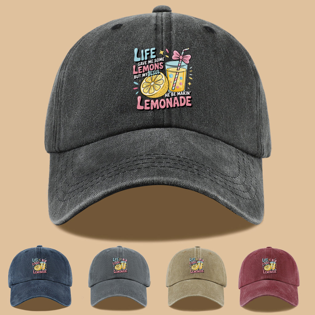 1pc "Life Gave Me Some Lemons but My Jesus He Be Makin' Lemonade" English Phrase Printed Baseball Cap, Fun Lemon and Lemonade Cup Illustration Sun Hat, Stylish, , and Aesthetically Pleasing, Unisex Adjustable Baseball Cap, Casual Street Hat