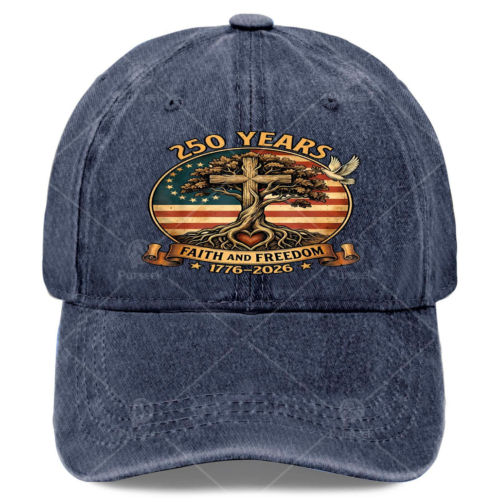 250 Years of Faith & Freedom - Christian America Baseball Cap - 250th Anniversary Commemorative - Adjustable Pull-String Cap - Suitable for Church Events, Historical Gifts & Religious