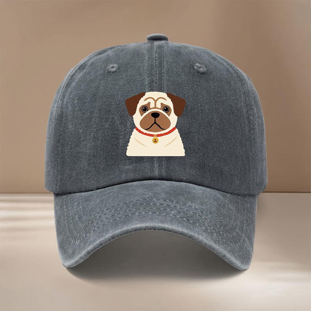 This Is a Flat Pug Dog Print Baseball Cap, a Stylish and Simple Adjustable-sized Trucker Hat for Both Men and Women. It's a , Lightweight Duckbill Cap Suitable for Outdoor Sports, Gatherings, Camping, and Comfortable, Trendy Curved-brim Hat Wear.