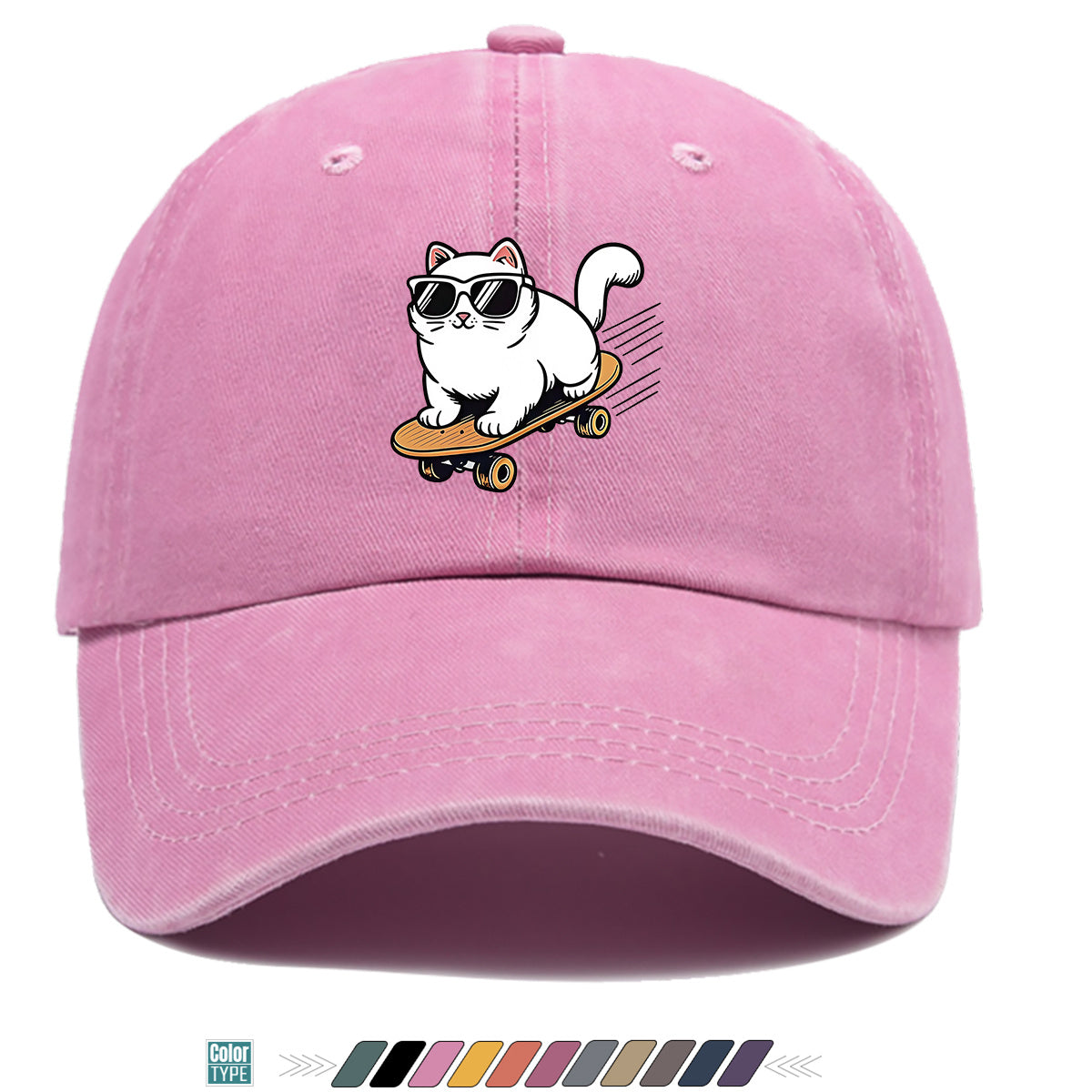 1pc 1pcs White Cat with Fashion Glasses Trucker Hat - Adjustable Unisex Cap Suitable for Skateboarding, Streetwear, Music Festivals, Summer Sun, Breathable Visor, Trendy Gift for &, Birthday Present for Skateboarders