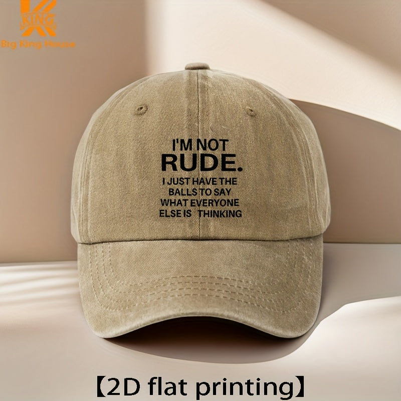 Suitable for Both Men and Women, Adjustable Size, Fashionable Pattern "RUDE" Printed Baseball Cap, Vintage Hat, Outdoor Casual Hat