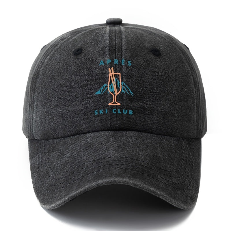 A Unisex, Fashionable and Versatile Baseball Cap with a Printed Wine Glass and Snow Mountain Design, a Classic Retro Washed Outdoor Lightweight Curved Brim Cap, Suitable for Outdoor Vacations, Travel, Camping, and Other Casual Occasions, a Hip-hop Ca