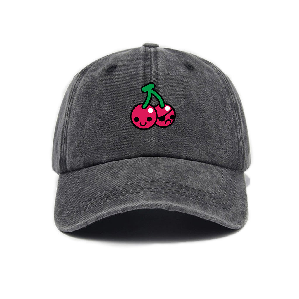 Washed Distressed Printed Baseball Cap Adult Cartoon Cherry Print Washed Distressed Soft Top Baseball Cap Unisex All-Match Outdoor Sun Hat