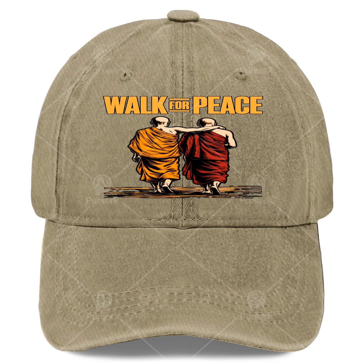 Unisex Vintage Washed Baseball Hat Featuring a Bold Quote about Walking for Peace with Monks