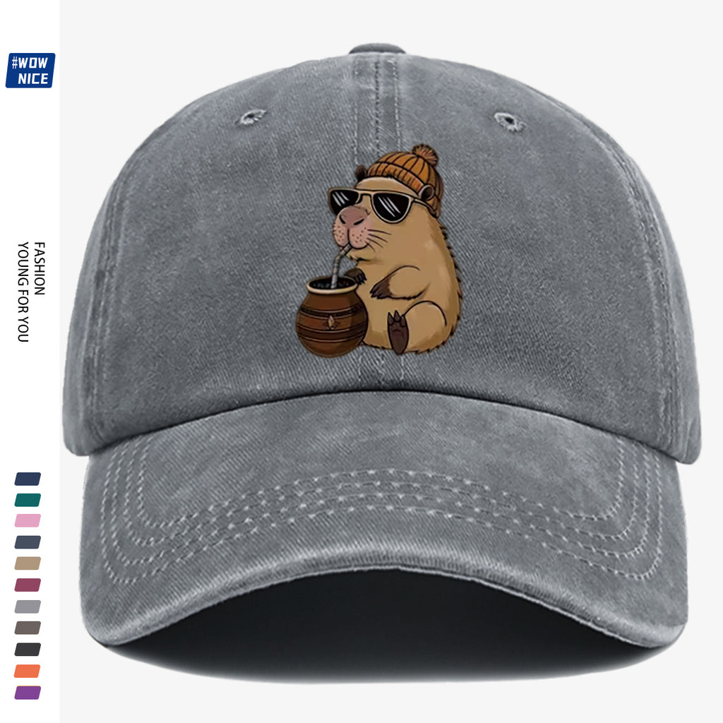 1pc Groundhog Wearing Sunglasses And Hat Drinking Beverage Fun Print Baseball Cap Unisex Slimming Fashion Casual Adjustable Size Daily Outing, Party, Travel, Shopping, Outdoor Activities All-Match Hat Holiday Birthday Gift Best Choice