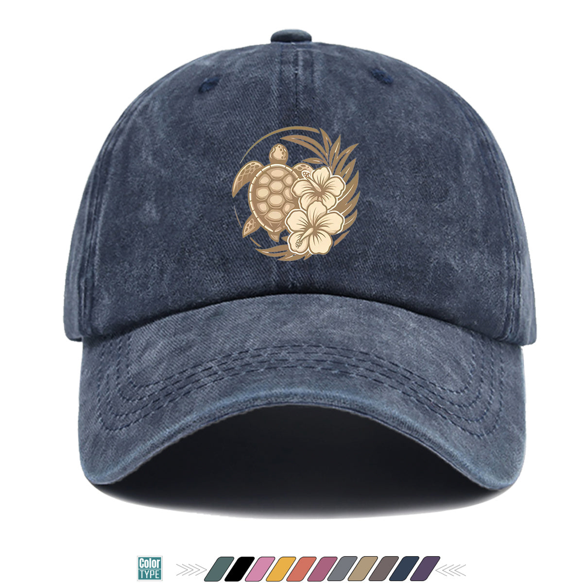 1pc Sea Turtle And Hibiscus Print Baseball Cap, Breathable Sun Hat, Retro Elegant Design, Unisex Adjustable Cap, Casual Vacation Beach Hat, Outdoor Travel Hiking Hat, Daily Wear Fashion Hat, Seaside Play Sun Hat, Holiday Birthday Gift