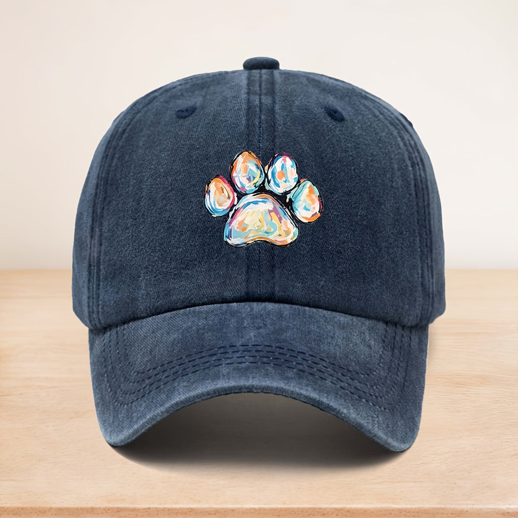 Vintage Duckbill Trucker Cap with Paw Print - Adjustable Baseball Hat Suitable for All- Outdoor, Machine Washable Curved Brim, Unisex for Men & Women, Suitable for Sports, Camping, Dog Walking, Commuting, and Pet-Themed Events
