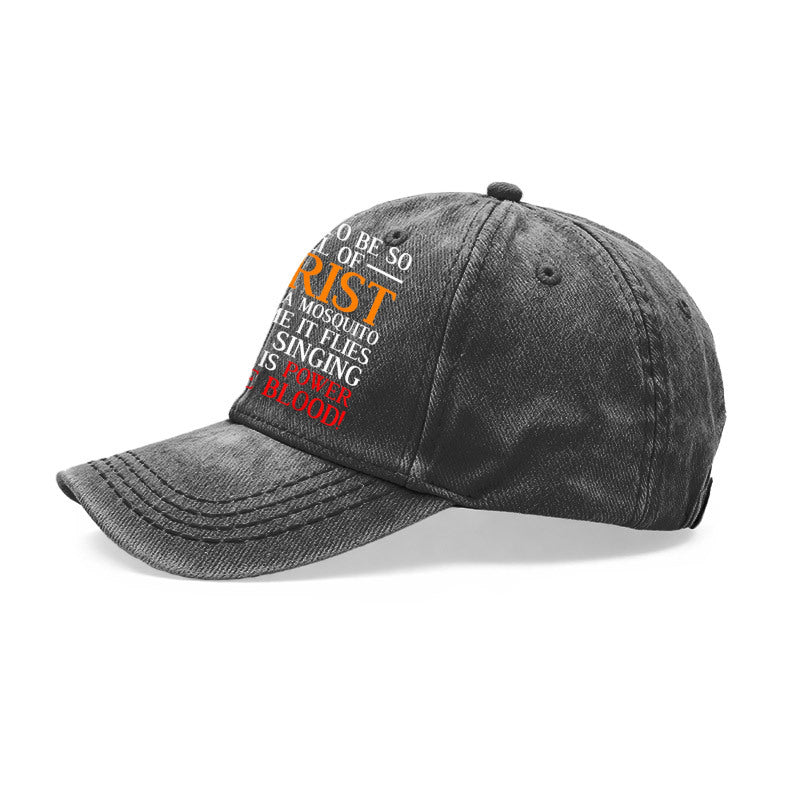 1pc Christian Baseball for Men & Women - Vintage Washed Religious Design Adjustable Unisex Hat with Full Of Christ Power In The Blood Print, Suitable for Church, Study, Gifts for Outdoor Activities & Casual Wear