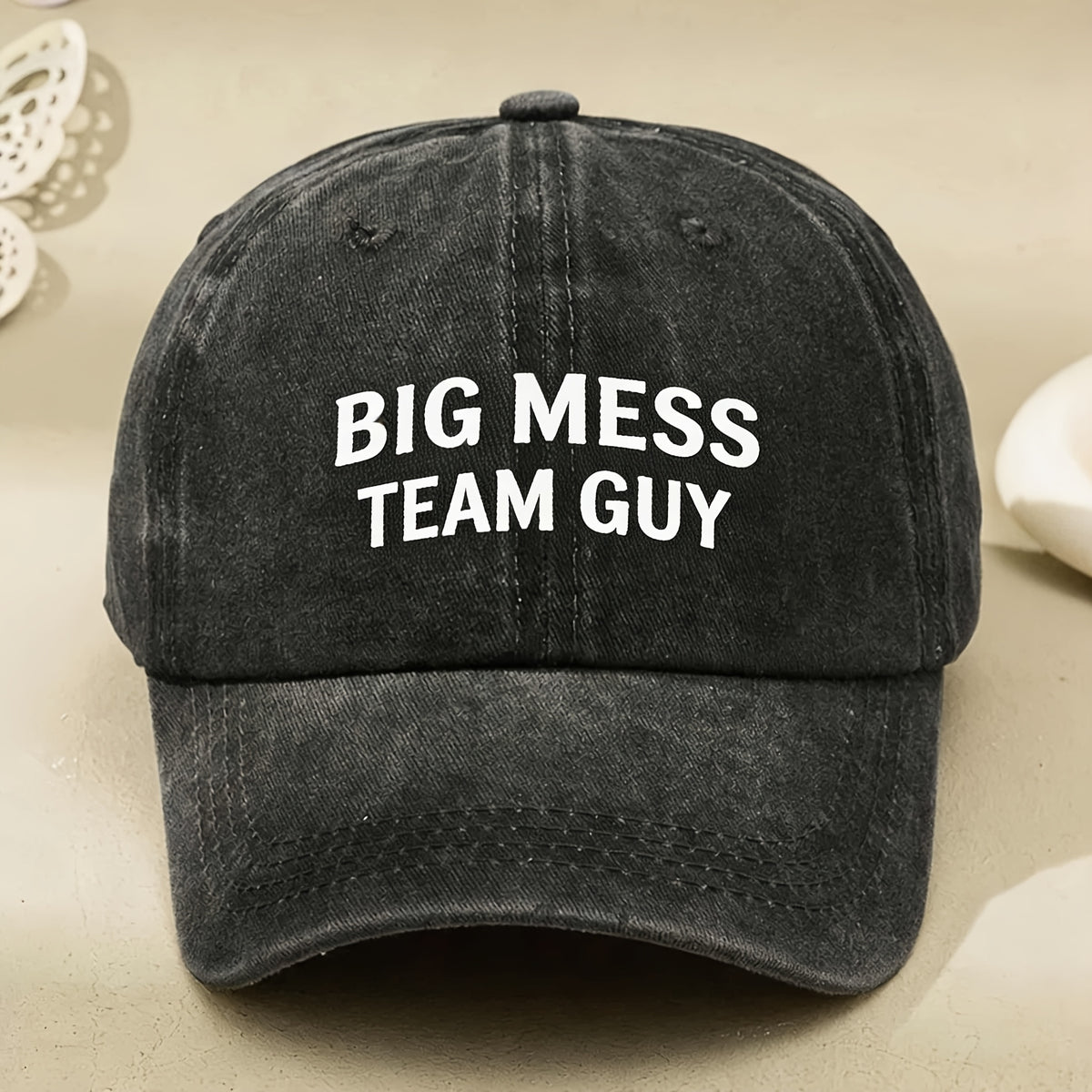 Big Mess Team Guy Vintage Black Baseball Cap for Men Casual Street Style Motivational Hat Anniversary Gift