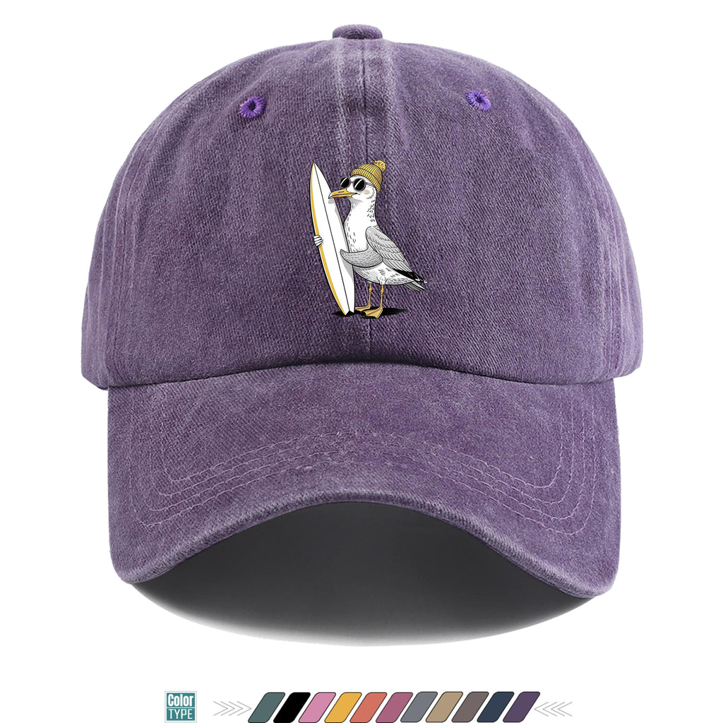1pc Cute Cartoon Pigeon And Surfboard Pattern Design Printed Baseball Cap, Summer Casual Clothing Accessory, Black Papa Trucker Hat, Breathable Comfortable Solid Easy Vintage Soft Top Dad Hat, Unisex Adjustable Size Youth Couple Skateboard Hat