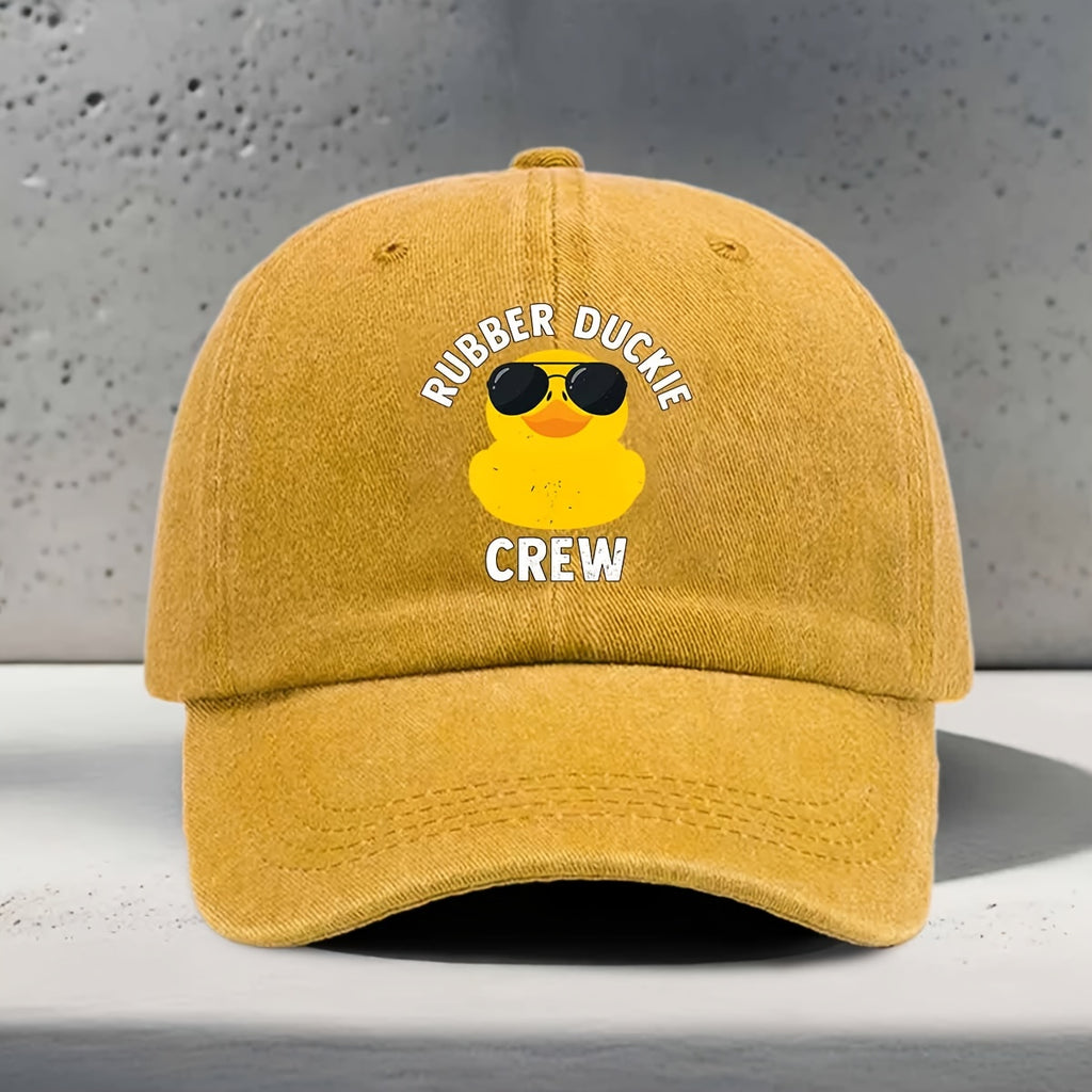 Women'S Baseball Cap with English Print RUBBER DUCKIE CREW, Sunglasses Yellow Rubber Duck Element Pattern, Fashionable Trendy Casual All-Match Unisex Duckbill Hat