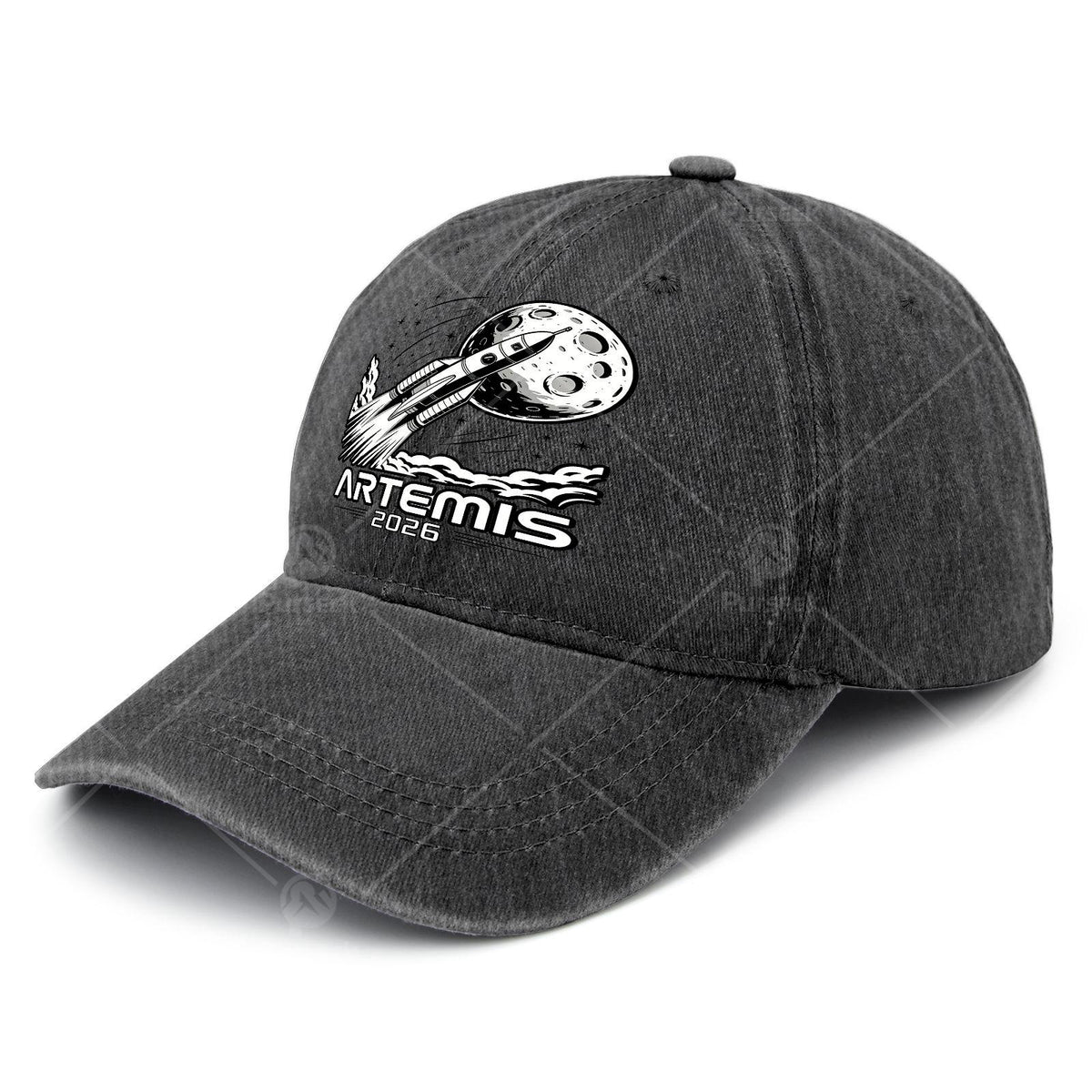 Artemis Launch to The Moon Retro Washed Distressed Baseball Cap - Unisex Full-Body Print with Artemis & Space, Lightweight Round Top Suitable for Christmas, 4th of, Events, Casual Wear, Hand Washable Vintage Hat
