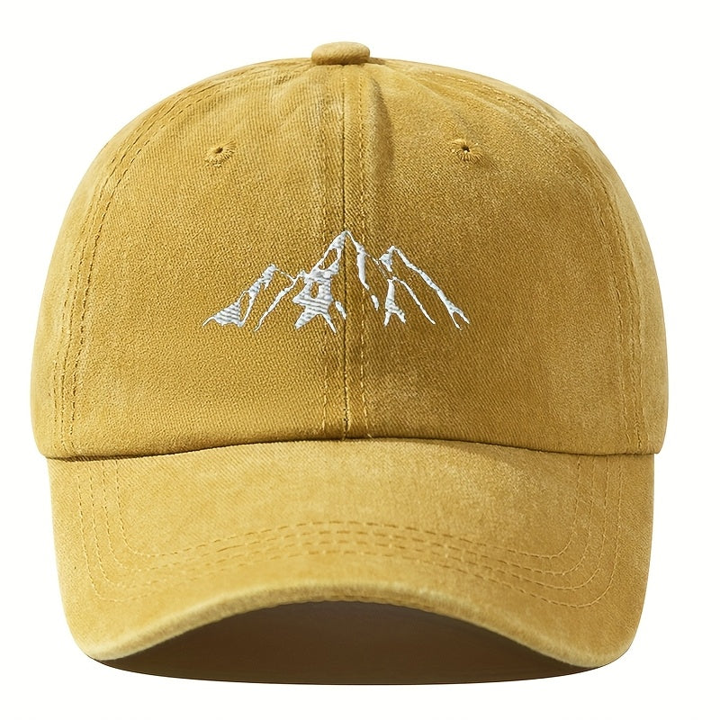 Mountain Peak Embroidery Baseball Cap Vintage Washed Baseball Cap Men'S Fishing Hat Hip-Hop Curved Brim Trucker Hat Men Women Hip-Hop Fashion Embroidered Baseball Cap